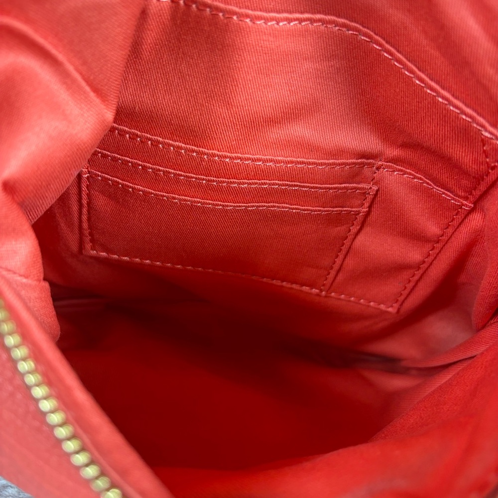 Fossil Erin Foldover Tote Crossbody Bag Coral Orange Pebbled Leather Convertible - Picture 12 of 12